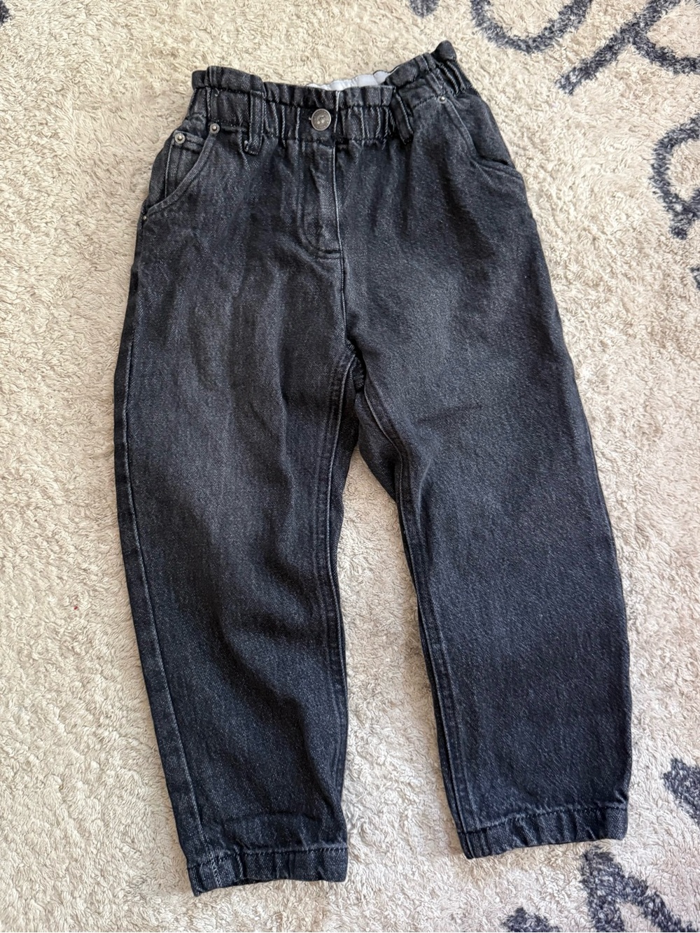 Bonpoint Girls Paper Bag Waist Black Wash Jeans